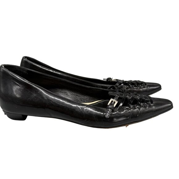 Prada Women's Flats Sz 39/US 8.5 Black Patent Leather Pointed Toe Criss-Cross - Picture 3 of 8